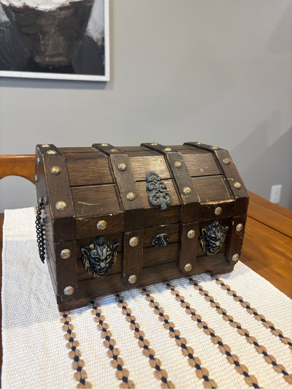 Vintage Lion Treasure Chest Jewelry Box